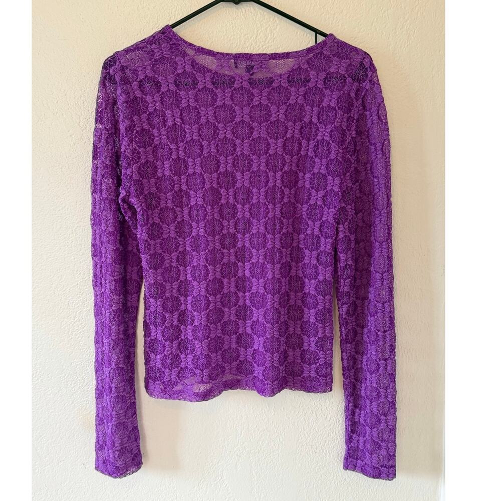 Women's J Crew Purple Sheer Lace Long Sleeve Festival Going Out Shirt Sz Med